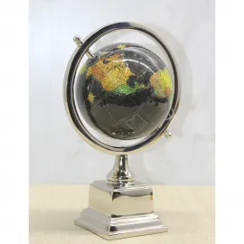 Gümüş Metal Ayaklı Siyah Dünya Küresi: Ev, Ofis ve Çalışma Alanları İçin Estetik Dekorasyon