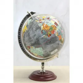 Modern Gri Tonlarda El Yapımı Dekoratif Dünya Küre - Ahşap Tabanlı Şık Ofis ve Ev Aksesuarı