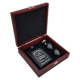 Kişiye Özel Jack Daniel's Matara ve Shot Bardak Seti (Ahşap Kutulu)