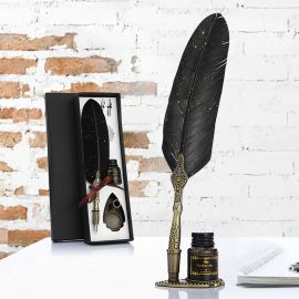 Kişiye Özel Tüylü Divit Kalem - Hokka ve Mürekkepli Kaligrafi Seti