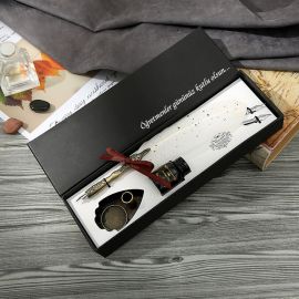 Kişiye Özel Tüylü Divit Kalem - Hokka ve Mürekkepli Kaligrafi Seti