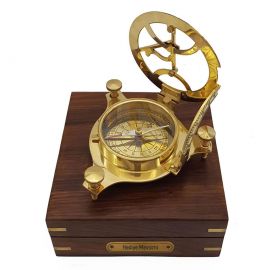 Kişiye Özel Pirinç Güneş Saati Pusula ve Ahşap Kutulu