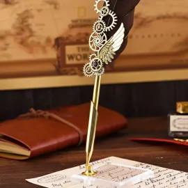 Kişiye Özel Kahverengi Tüy Kalemli Kurumsal ve Yıldönümü Hediyesi Kaligrafi Seti