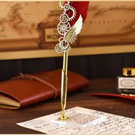 Kişiye Özel Kırmızı Tüy Kalemli Hatıra Defteri & Kaligrafi Seti - Sevgiliye Özel Hediyelik Eşya