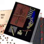 Kişiye Özel Mavi Tüy Kalemli Sevgiliye Kurumsal Hediye Hatıra Defteri ve Kaligrafi Seti