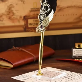 Kişiye Özel Siyah Tüy Kalemli Hatıra Defteri ve Kaligrafi Hediye Seti