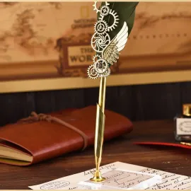 Kişiye Özel Yeşil Tüy Kalemli Doğum Günü Hediyesi Hatıra Defteri ve Kaligrafi Seti