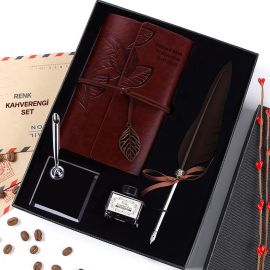 İsme Özel Hatıra Defteri ve Tüylü Divit Kalem Seti