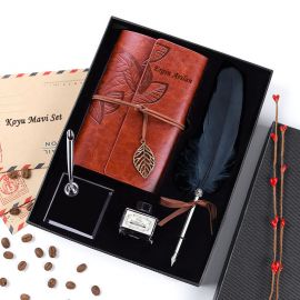 Kişiye Özel Hediyelik Tüylü Divit Kalem ve Hatıra Defteri Seti