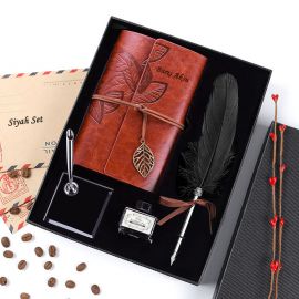 Kişiye Özel Hediyelik Tüylü Divit Kalem ve Hatıra Defteri Seti