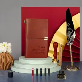 Kişiye Özel Hediye Retro Tüylü Dolma Kalem ve Not Defteri Hediye Seti