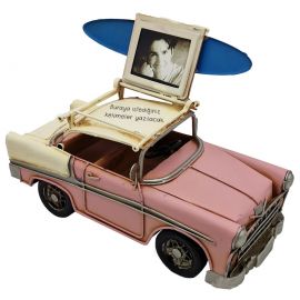 Kişiye Özel Dekoratif Metal Çerçeveli Klasik Chevrolet Araba (Pembe)