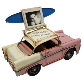 Kişiye Özel Dekoratif Metal Çerçeveli Klasik Chevrolet Araba (Pembe)