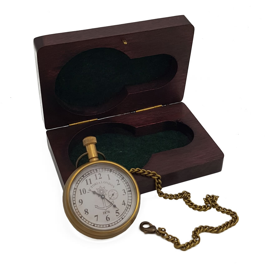 Kişiye Özel Victoria London 1876 Pirinç Köstekli Cep Saati Saniyeli ve Ahşap Kutulu