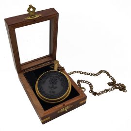 Kişiye Özel Pirinç Roma Rakamlı Köstekli Cep Saati Ahşap Kutulu