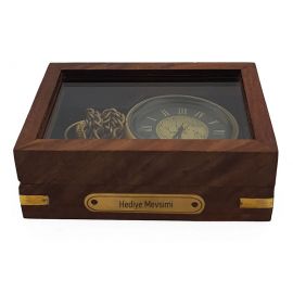 Kişiye Özel Pirinç Roma Rakamlı Köstekli Cep Saati Ahşap Kutulu