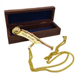 Kişiye Özel Pirinç Silistre Denizci Düdüğü - Ahşap Kutulu