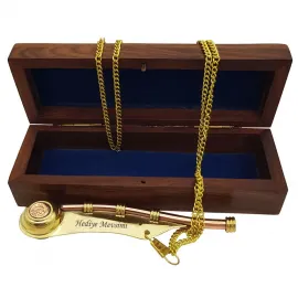 Kişiye Özel Pirinç Silistre Denizci Düdüğü - Ahşap Kutulu