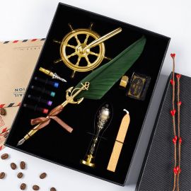 Kişiye Özel Çapa ve Dümen Tasarımlı Tüylü ve Mühürlü Dolma - Divit Kalem Seti