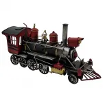 Dekoratif Vintage Metal Lokomotif - Kırmızı Kara Tren Biblo