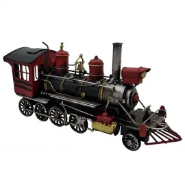 Dekoratif Vintage Metal Lokomotif - Kırmızı Kara Tren Biblo