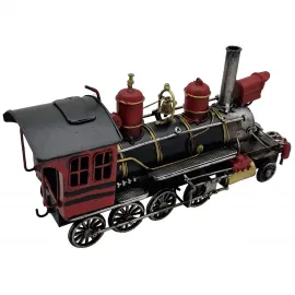 Dekoratif Vintage Metal Lokomotif - Kırmızı Kara Tren Biblo