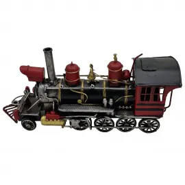 Dekoratif Vintage Metal Lokomotif - Kırmızı Kara Tren Biblo