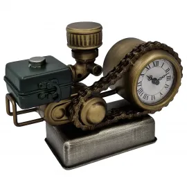 Retro Motor Temalı Metal Masa Saati - Rustik Dekoratif Ofis ve Ev Saati