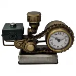 Retro Motor Temalı Metal Masa Saati - Rustik Dekoratif Ofis ve Ev Saati