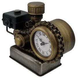 Retro Motor Temalı Metal Masa Saati - Rustik Dekoratif Ofis ve Ev Saati