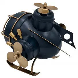 Retro Helikopter Tasarımlı Metal Masa Saati - Vintage Havacılık Dekoratif Saat