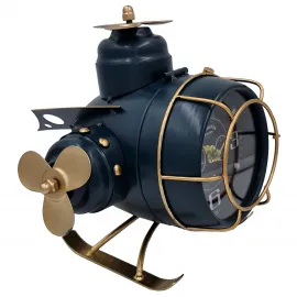 Retro Helikopter Tasarımlı Metal Masa Saati - Vintage Havacılık Dekoratif Saat