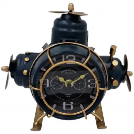 Retro Helikopter Tasarımlı Metal Masa Saati - Vintage Havacılık Dekoratif Saat