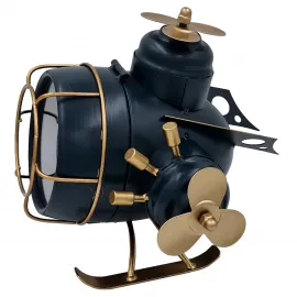 Retro Helikopter Tasarımlı Metal Masa Saati - Vintage Havacılık Dekoratif Saat