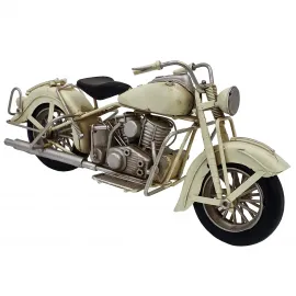 Vintage Tarzı Krem Renk El Yapımı Metal Dekoratif Motosiklet Maketi