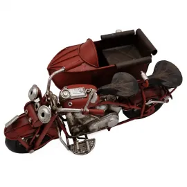 Nostaljik Metal Sepetli Dekoratif Motosiklet - Kırmızı
