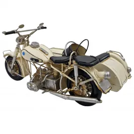 Nostaljik Beyaz Motosiklet ve Sepet Model - Vintage Dekoratif Hediyelik