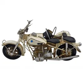 Nostaljik Beyaz Motosiklet ve Sepet Model - Vintage Dekoratif Hediyelik