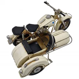 Nostaljik Beyaz Motosiklet ve Sepet Model - Vintage Dekoratif Hediyelik