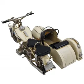 Nostaljik Beyaz Motosiklet ve Sepet Model - Vintage Dekoratif Hediyelik