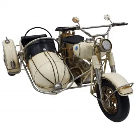 Nostaljik Beyaz Motosiklet ve Sepet Model - Vintage Dekoratif Hediyelik