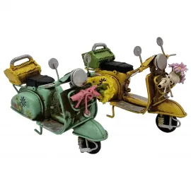Dekoratif Vintage Vespa Mini Scooter Seti - El Yapımı Metal Maket