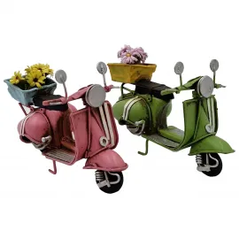 Dekoratif Metal Çiçekli Mini Scooter Seti