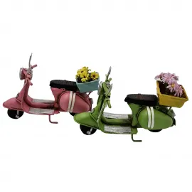 Dekoratif Metal Çiçekli Mini Scooter Seti