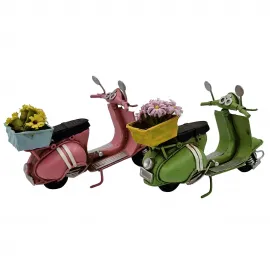 Dekoratif Metal Çiçekli Mini Scooter Seti