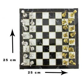 Satranç Takımı Mermer Desenli Zamak Taşlı (Medium)