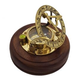 Pirinç Pusula ve Güneş Saati - Ahşap Kaideli