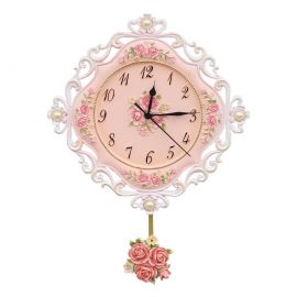 Dekoratif Duvar Saati (İnci, Kabartmalı Gül Süslemeli)