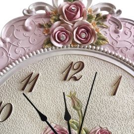 Sarkaçlı Pembe Gül Motifli Duvar Saati