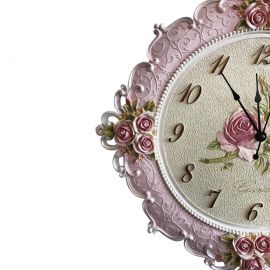 Sarkaçlı Pembe Gül Motifli Duvar Saati